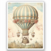  Bloemen Blauwe Streep Hete Luchtballon Sticker (Voorkant)