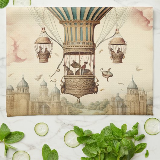 Bloemen Blauwe Streep Hete Luchtballon Theedoek (Gevouwen)