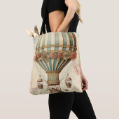  Bloemen Blauwe Streep Hete Luchtballon Tote Bag (Dichtbij)
