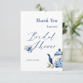 Bloemen Blauwe Thee Party Bruiloft Welcome Bedankkaart (Staand voorkant)