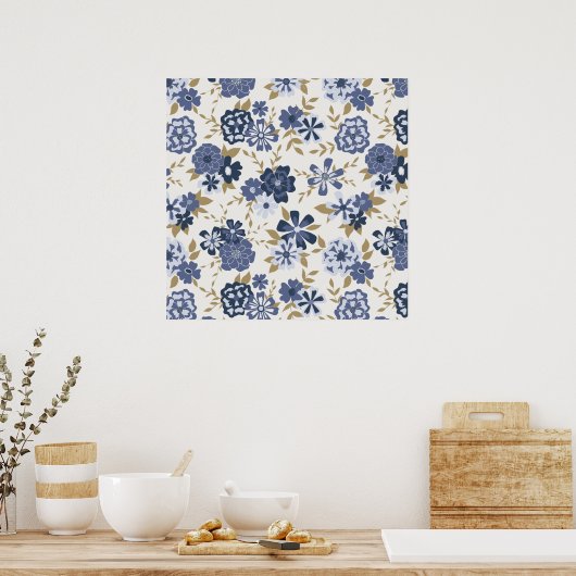 Bloemen Blauwe Vine Botanische Kunst Print (Keuken)