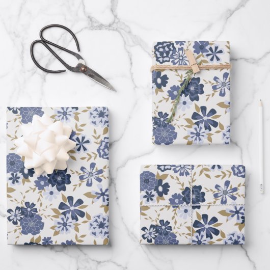 Bloemen Blauwe Vine Botanische Patroon Gift Inpakpapier Vel (Voorkant)