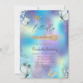 Bloemen Blauwe Vlinders Holografische Verjaardag Kaart (Voorkant)