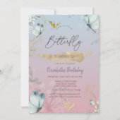 Bloemen Blauwe Vlinders Ombre Verjaardag Kaart (Voorkant)