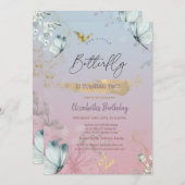Bloemen Blauwe Vlinders Ombre Verjaardag Kaart (Voorkant / Achterkant)
