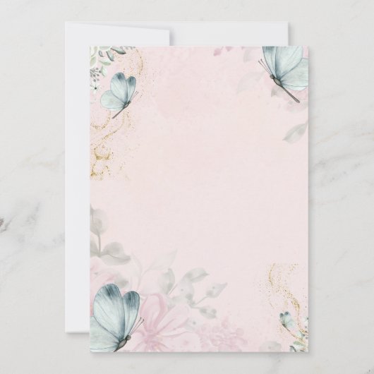 Bloemen Blauwe Vlinders Roze Verjaardag Kaart (Achterkant)