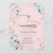 Bloemen Blauwe Vlinders Roze Verjaardag Kaart (Voorkant / Achterkant)