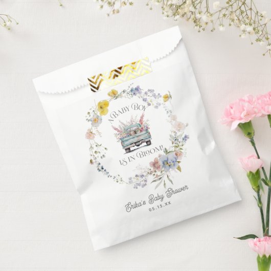 Bloemen Blauwe Vrachtwagen Baby Jongen in Bloom Pa Bedankzakje (Gezegeld)