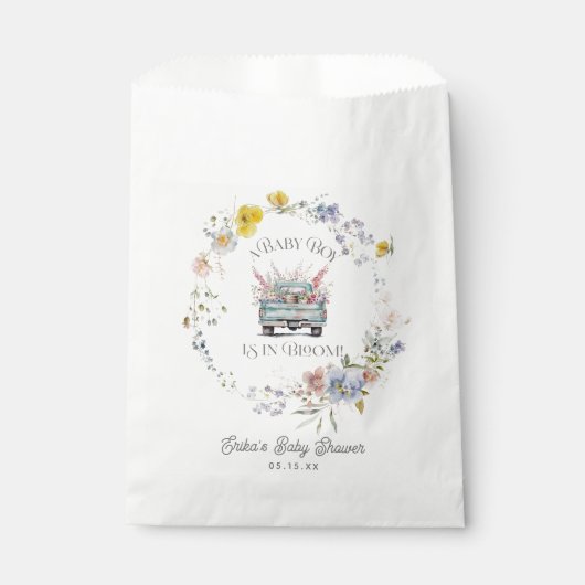 Bloemen Blauwe Vrachtwagen Baby Jongen in Bloom Pa Bedankzakje (Voorkant)