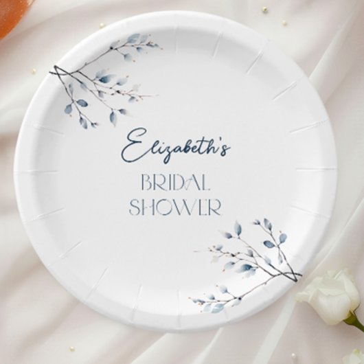 Bloemen blauwe winter botanische bruidsdouche papieren bordje