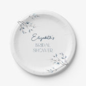 Bloemen blauwe winter botanische bruidsdouche papieren bordje (Voorkant)