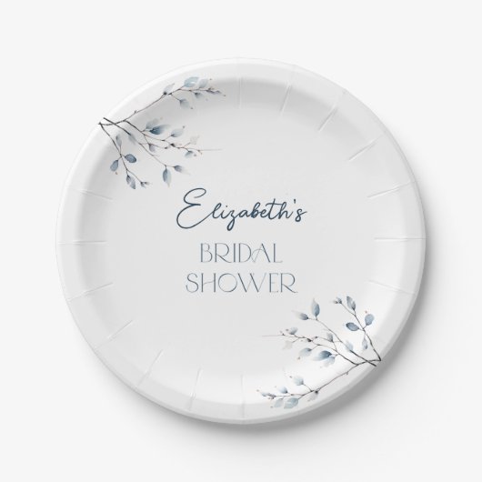 Bloemen blauwe winter botanische bruidsdouche papieren bordje (Voorkant)