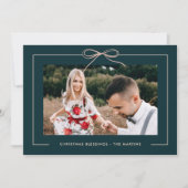 Bloemen Blauwgroen Blush Bow Ingelijste Foto Kerst Feestdagenkaart (Voorkant)