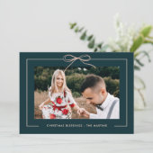 Bloemen Blauwgroen Blush Bow Ingelijste Foto Kerst Feestdagenkaart (Staand voorkant)