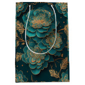 Bloemen Blauwgroen & bronzen geschenkzak Medium Cadeauzakje (Voorkant)