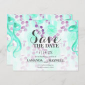 Bloemen Blauwgroen Bruiloft Paarse Handfasting Save The Date (Voorkant / Achterkant)