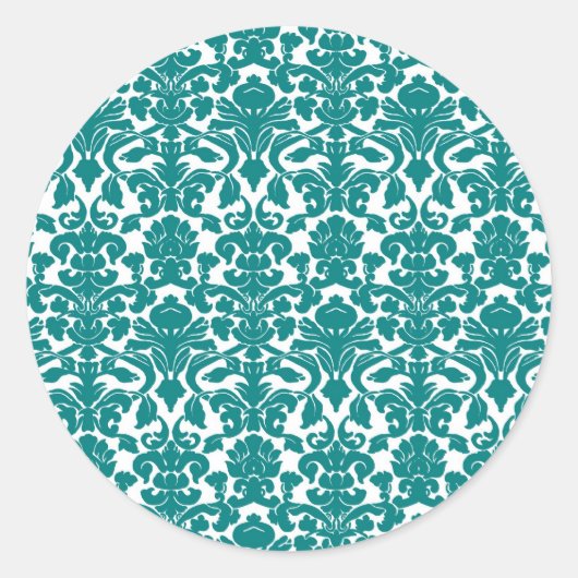   Bloemen Blauwgroen Damask Sticker (Voorkant)