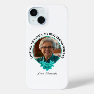 Bloemen Blauwgroen Lijst Kleinkind naar Oma Foto iPhone 15 Case