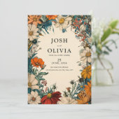  Bloemen Blauwgroen Orang Beige Bruiloft Uitnodigi Kaart (Staand voorkant)