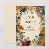  Bloemen Blauwgroen Orang Beige Bruiloft Uitnodigi Kaart (Voorkant / Achterkant)