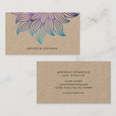 Bloemen Blauwgroen Paarse Mandala Boho Kraft Visitekaartje (Voorkant / Achterkant)