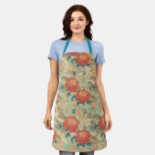 Bloemen Blauwgroen, perzik, Blauwgroen all-over pr Schort (Gedragen)