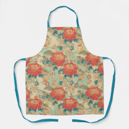Bloemen Blauwgroen, perzik, Blauwgroen all-over pr Schort