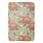 Bloemen Blauwgroen, Perzik, Blauwgroen met sierade Badmat (Voorkant Verticaal)