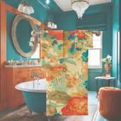 Bloemen Blauwgroen, Perzik, Blauwgroen met sierlij Bad Handdoek