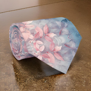 Bloemen Blauwgroen Roze Grijs Elegant Stropdas