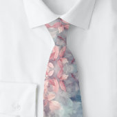 Bloemen Blauwgroen Roze Grijs Elegant Stropdas
