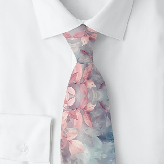 Bloemen Blauwgroen Roze Grijs Elegant Stropdas
