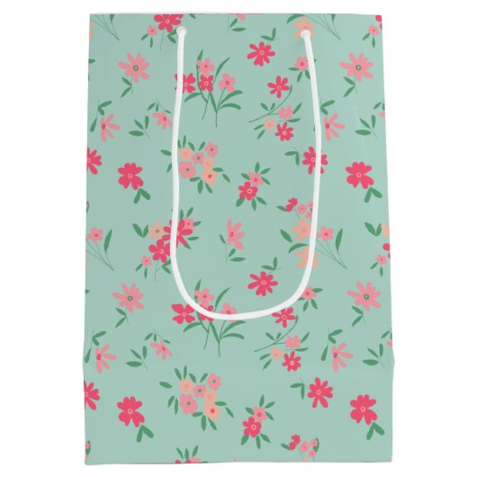 Bloemen Blauwgroen roze sierlijke bloemen Medium Cadeauzakje (Achterkant)