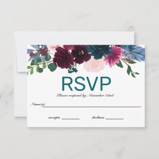 Bloemen Blauwgroen - RSVP Kaart (Voorkant)