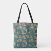 Bloemen Blauwgroen Sinaasappel Botanische Patroon  Tote Bag (Achterkant)