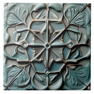 Bloemen Blauwgroen Turquoise Faux Relief Flower Cr Tegeltje