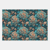 Bloemen Blauwgroen Verpakking Papier Flat Sheet Se Inpakpapier Vel (Voorkant 3)