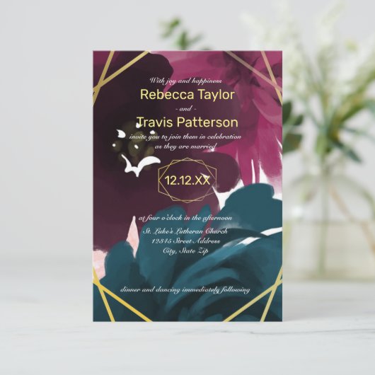 Bloemen Blauwgroen Waterverf - 3x5 bruiloft Uitnod Kaart (Staand voorkant)