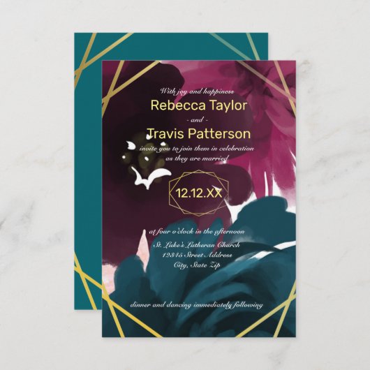 Bloemen Blauwgroen Waterverf - 3x5 bruiloft Uitnod Kaart (Voorkant / Achterkant)