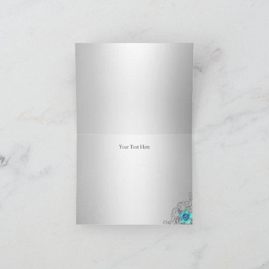 Bloemen Blauwgroen Zilveren Snoepje 16 van de Bedankkaart (Binnen)