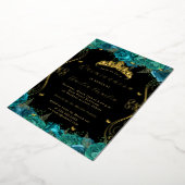 Bloemen Blauwgroen Zwart Goud Scroll Quinceanera Folie Uitnodiging (Gedraaid)