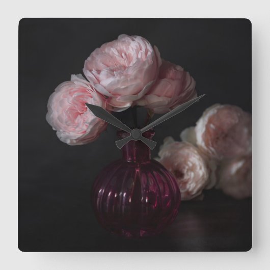 Bloemen | Bleke roze pinda's in vaas Vierkante Klok (Voorkant)