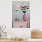 Bloemen | Bleke roze rozen op de nachtstand Poster (Keuken)