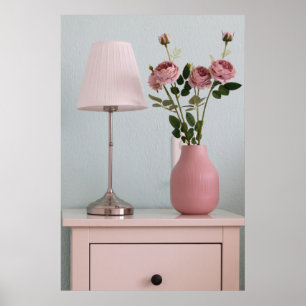 Bloemen   Bleke roze rozen op de nachtstand Poster