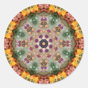 BLOEMEN BLING geel groen roze ~ Ronde Sticker