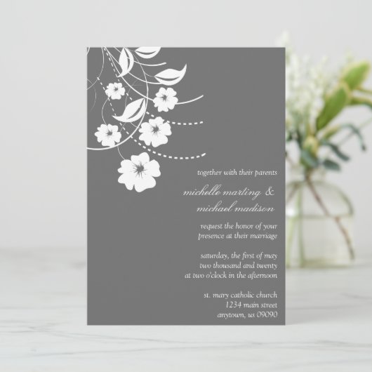 Bloemen bloei (de Donkergrijze) Uitnodiging van (Staand voorkant)