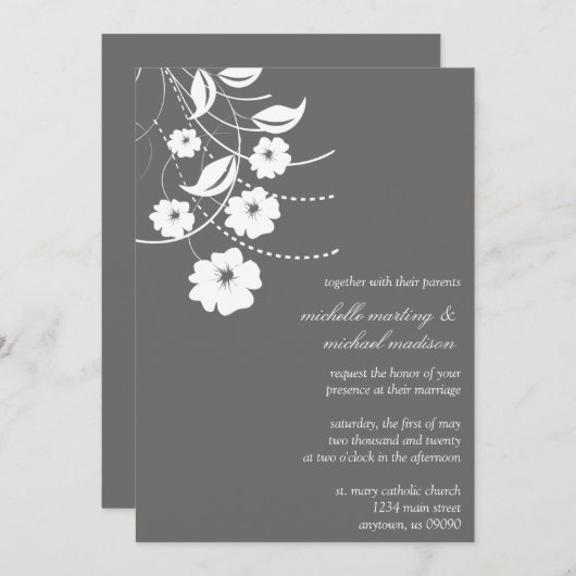 Bloemen bloei (de Donkergrijze) Uitnodiging van (Voorkant / Achterkant)