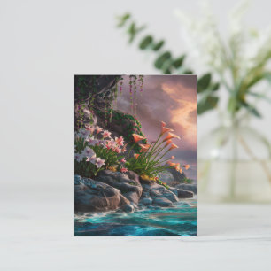 Bloemen bloeien bij Sunset Shore Briefkaart