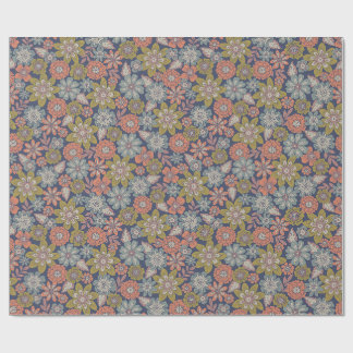 Bloemen bloeien & bloesem in koraal, blauw & groen cadeaupapier