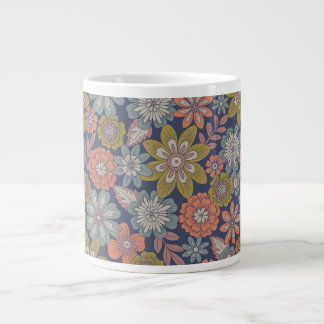 Bloemen bloeien & bloesem in koraal, blauw & groen grote koffiekop